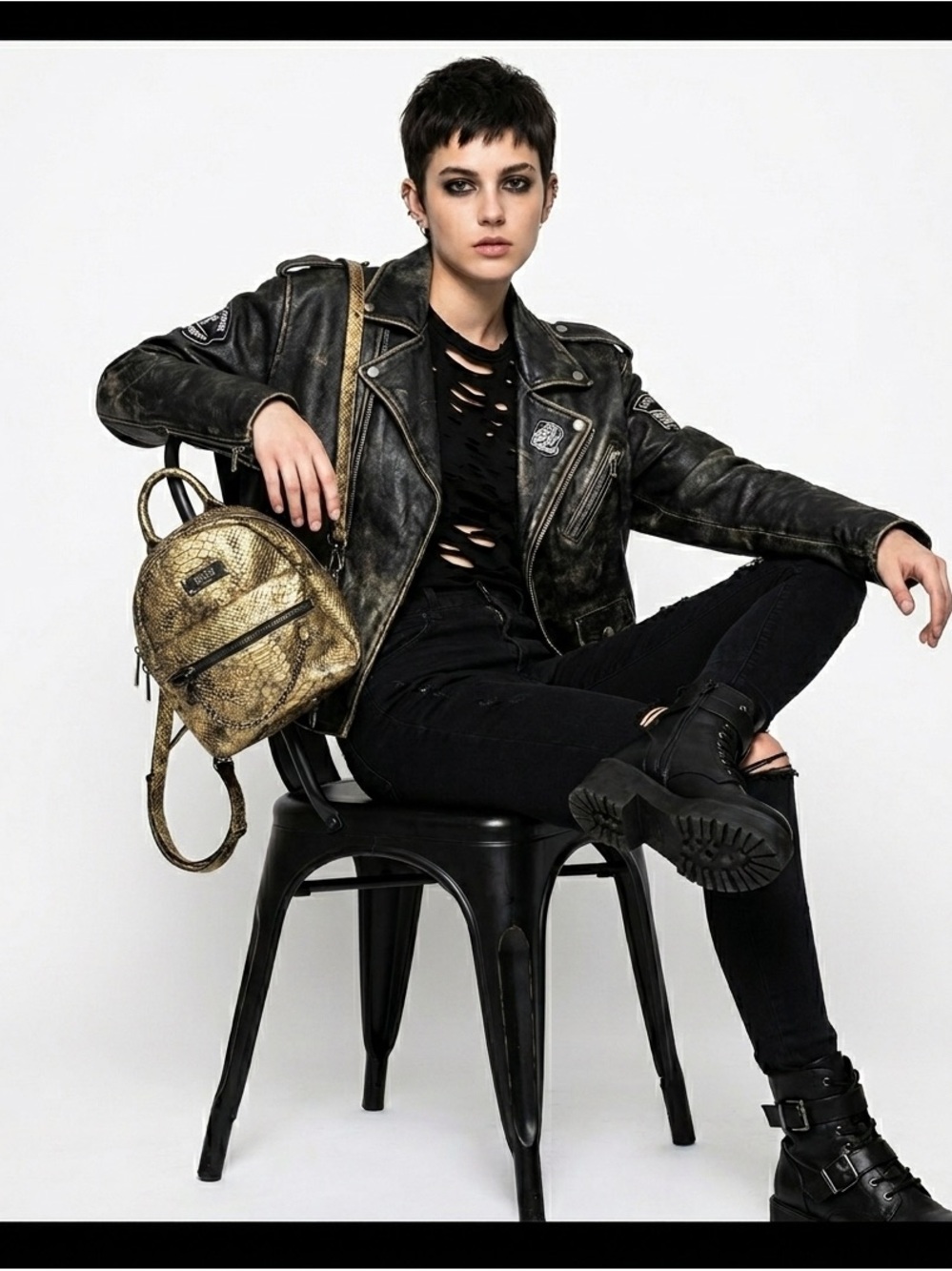 NWOT BCBG Distressed Gold Snakeskin Mini Backpack
